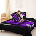 thumbnail image 4 of Castle Fairy Retro Racing Car Queen Comforter Set 3pcs for Boys, Checkered Flag Print Bedding Comforter Set for Bedroom, Purple Black,Black Reversible, 4 of 6
