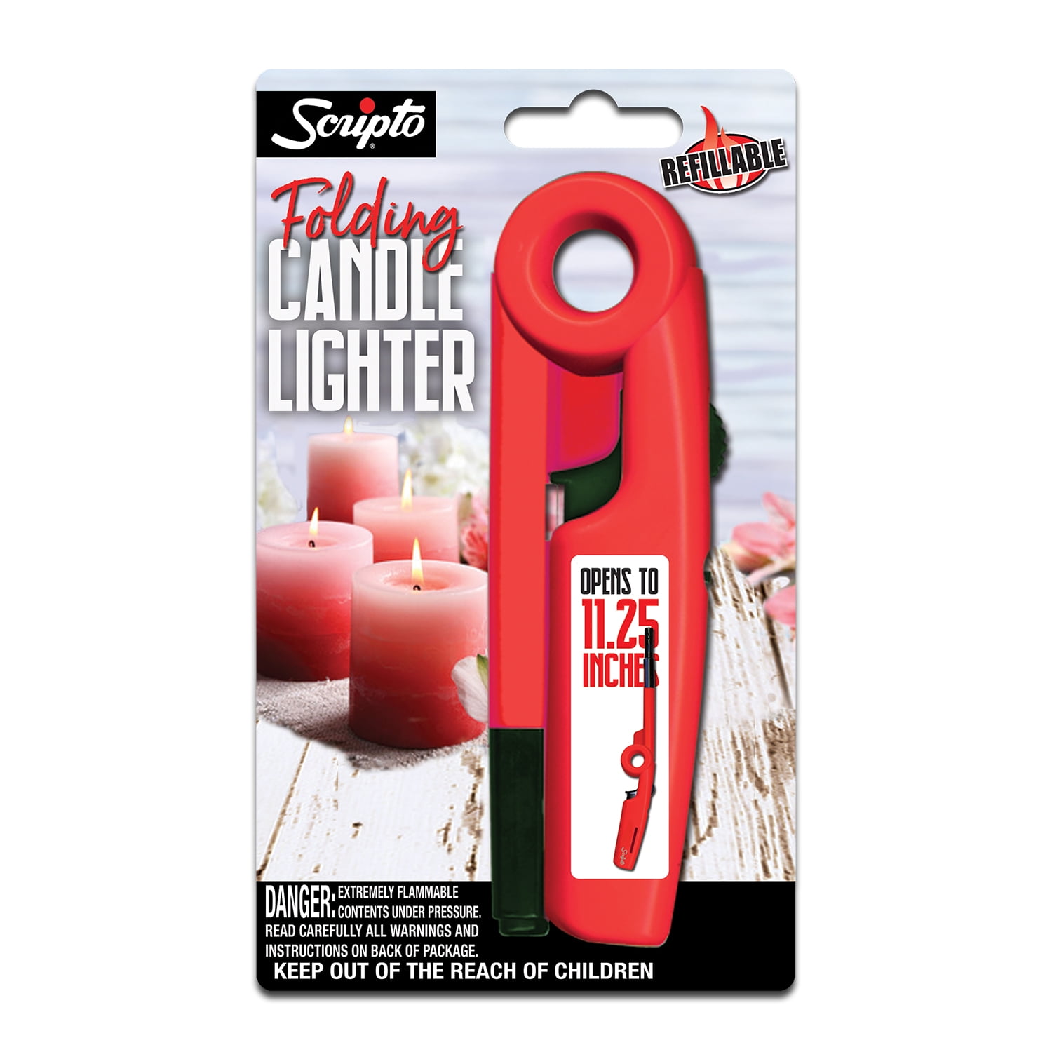 Scripto Refillable Folding Candle Lighter, 1 Count, Red