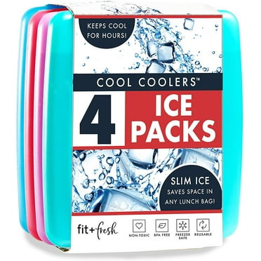 Fit & Fresh Cool Coolers Slim Reusable Ice Packs for Lunch Boxes, Lunch Bags and Coolers, Set of 4, Multicolored