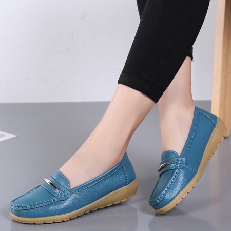 

2022 New Genuine Leather Shoes Woman Slip On Women Flats Moccasins Women s Loafers Spring Autumn Mother Shoe Big Size 35-44