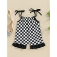 thumbnail image 3 of Suealasg Baby Girl Clothes 3 6 12 18 24 Months Sleeveless Summer Romper Overalls Tie-Up Spaghetti Straps Checkerboard Print Bodysuit Jumpsuit, 3 of 6