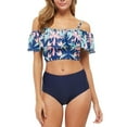thumbnail image 1 of PENGXIANG Women‘s Ruffled Two Piece Swimsuit Floral Printing High Waisted Bathing Suit Tummy Control Swimwear Bikini, 1 of 8