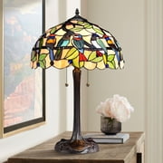 Robert Louis Tiffany Traditional Table Lamp 24.75" High Bronze Tropical Birds Stained Glass Shade for Living Room Family Bedroom Nightstand