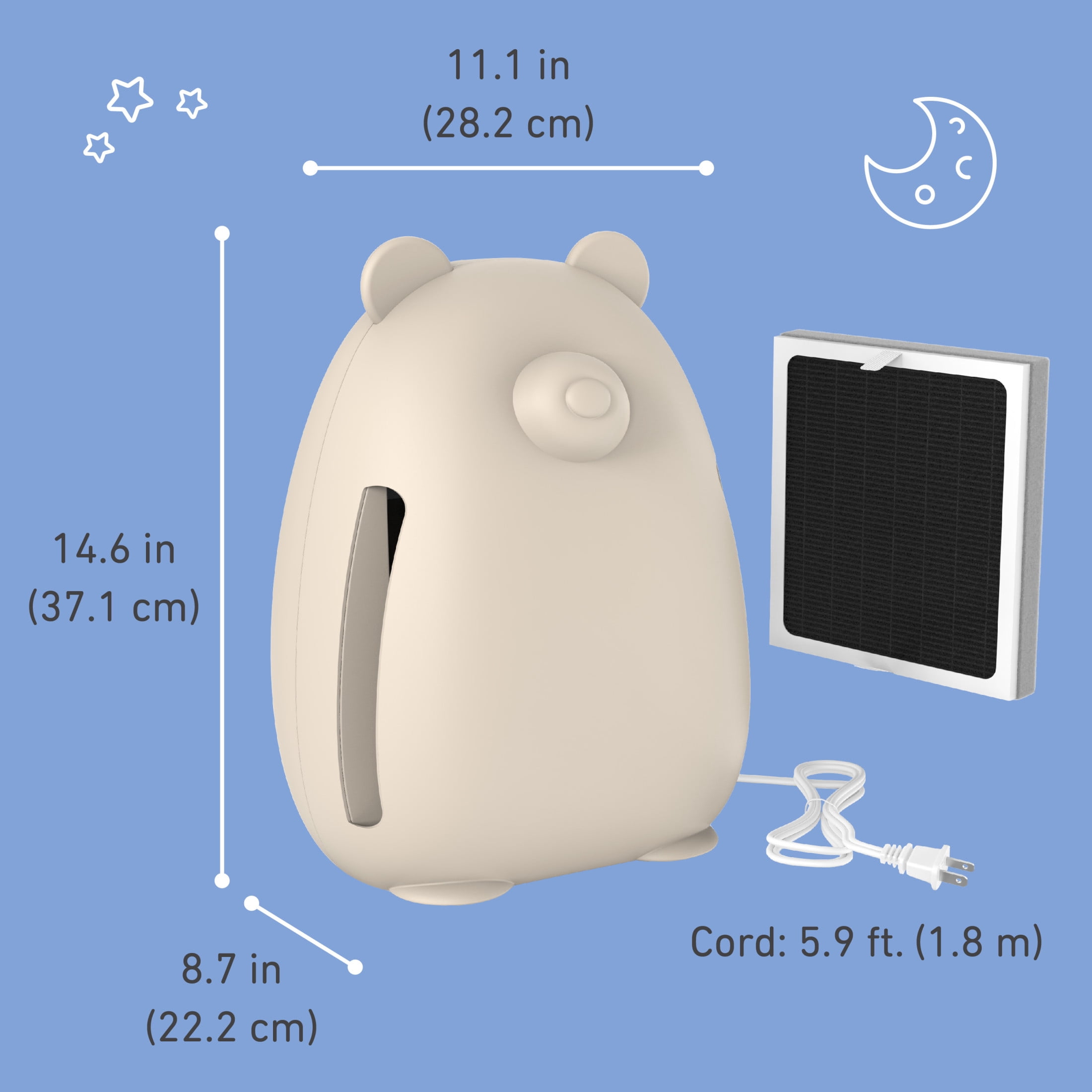 Pure Enrichment PureBaby Kids Bear Air Medium-Large Rooms True HEPA Air Purifier, Sweet Oat
