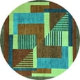 thumbnail image 1 of Ahgly Company Machine Washable Indoor Round Abstract Turquoise Blue Modern Area Rugs, 3' Round, 1 of 4
