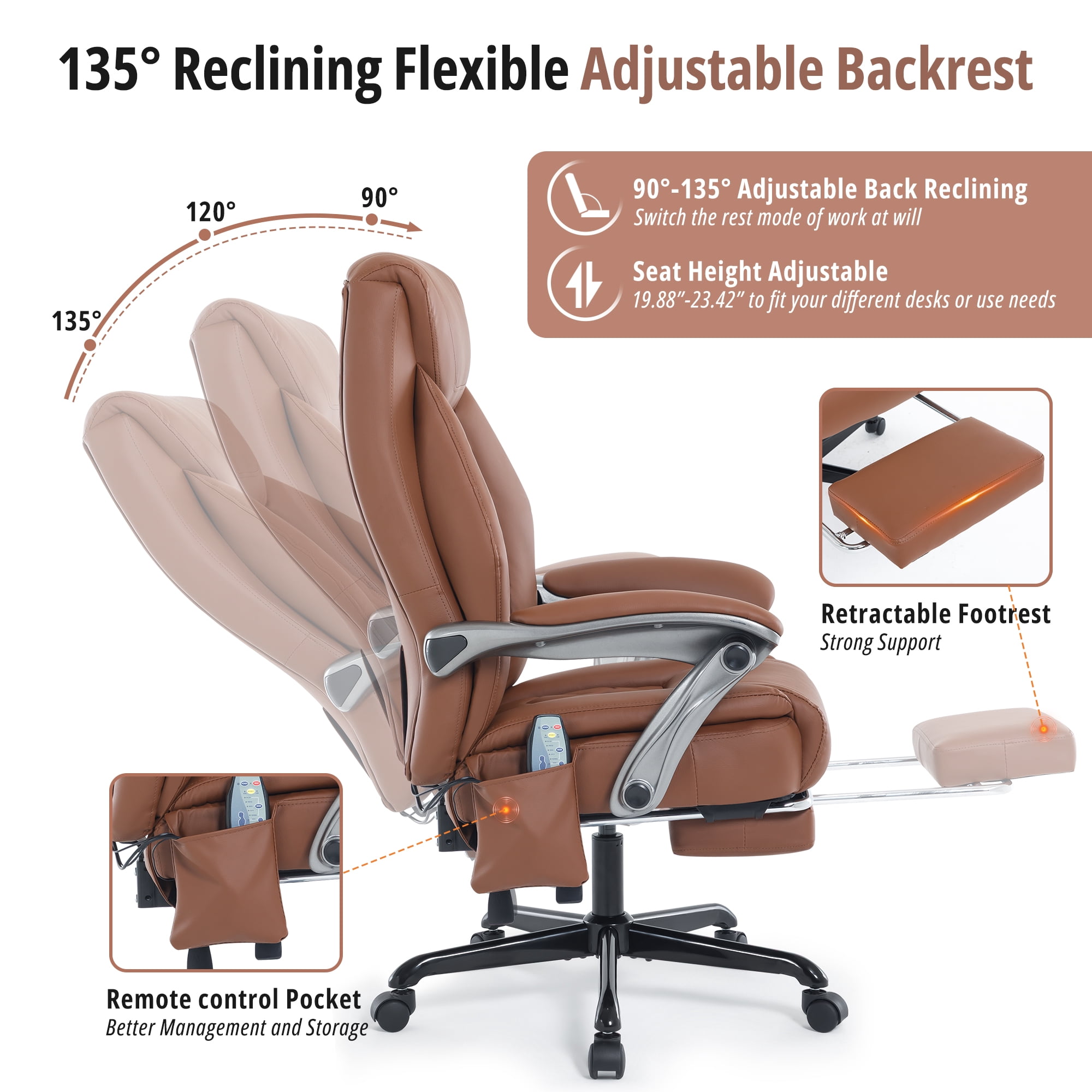 Heated Massage Office Chair with 6 Points Vibration, Reclining Ergonomic Desk Chair with Footrest for Extra Comfort, PU Leather High Back Executive Computer Chair, Thick Padded Massage Chair