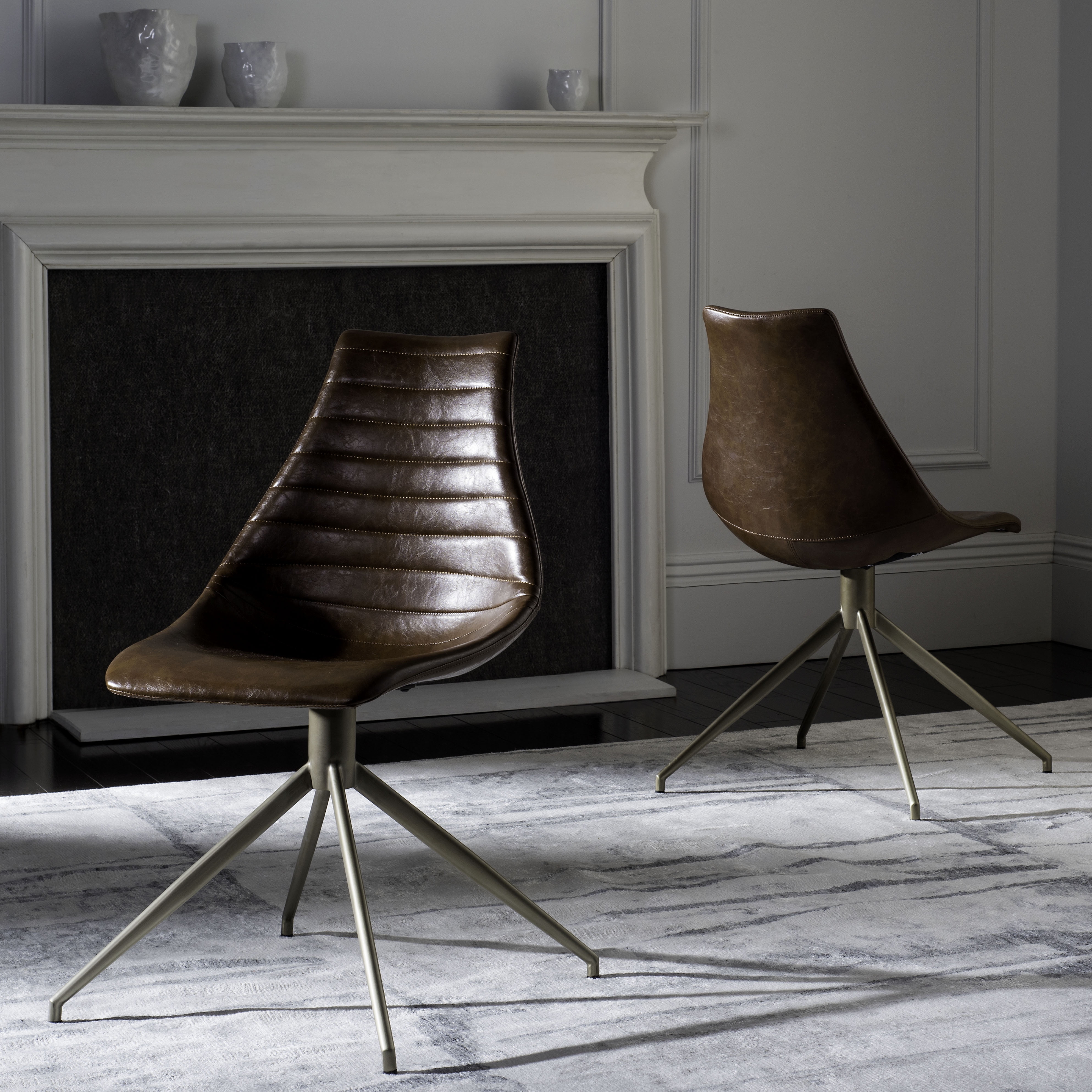 Safavieh Lynette Mid Century Modern, Leather Swivel Dining Chairs