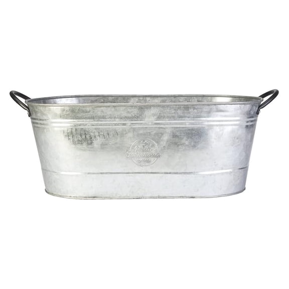 16" Oval Washtub Planter, Aged Galvanized Finish