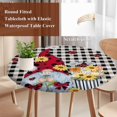 thumbnail image 4 of Gnomes Daisy Round Tablecloth, Fitted Table Cover with Elastic for 45"-54" Round Tables, Retro Farmhouse Floral Black Buffalo Plaid Table Cloth Outdoor Indoor Dinning Party Waterproof Tablecloths, 4 of 7