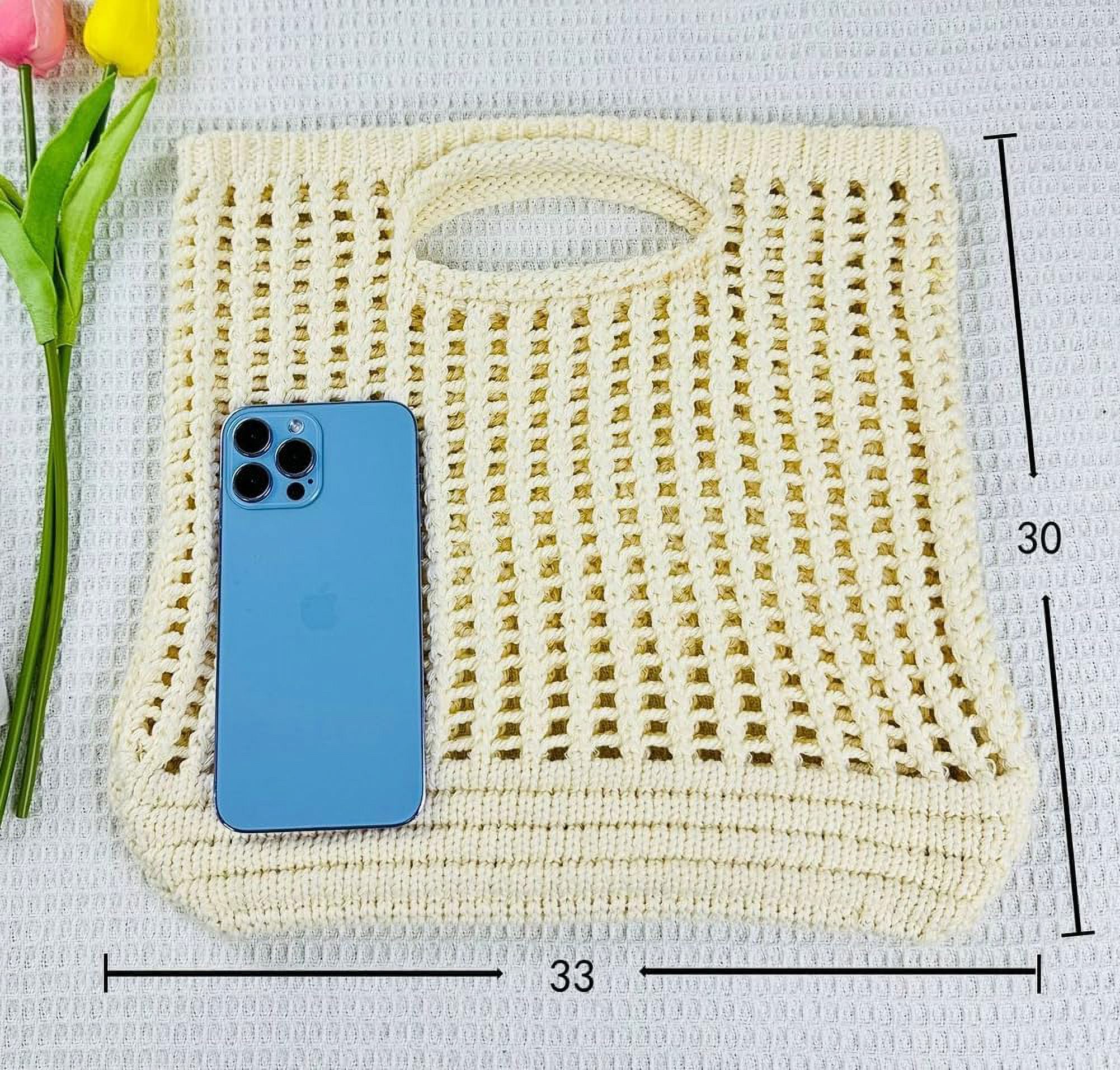 Kukuzhu Women's Handwoven Aesthetic Tote Bag Crochet Handbag Cute Knitted Mesh Beach Bag for Summer Vocation Shopping