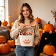 thumbnail image 5 of Sahpxhe Halloween Basket Handheld Bow Embroidered Candy Bag Gift Bags,Pumpkin Ghost Bucket Tote for Trick-Or-Treat,Party Decor and Storage,12.2x6.50in Orange-B, 5 of 6