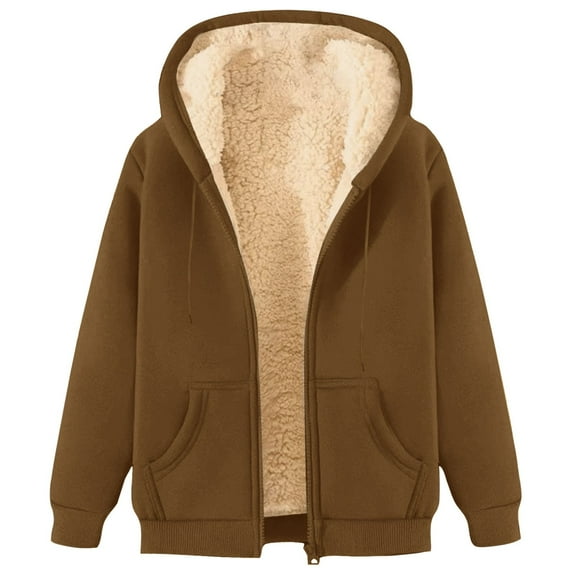 Bibifish Womens Hoodies Thick Lined Winter Thermal Hooded Jackets Long Sleeve Drawstring Hoodies Oversized Solid Color Hooded Coats