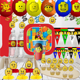 thumbnail image 2 of Vajilla desechable con temática de bloques de construcción para niños y niñas, globos, etiquetas de botellas de agua, Pancarta, suministros de decoración para fiesta de cumpleaños DIY, 2 of 4