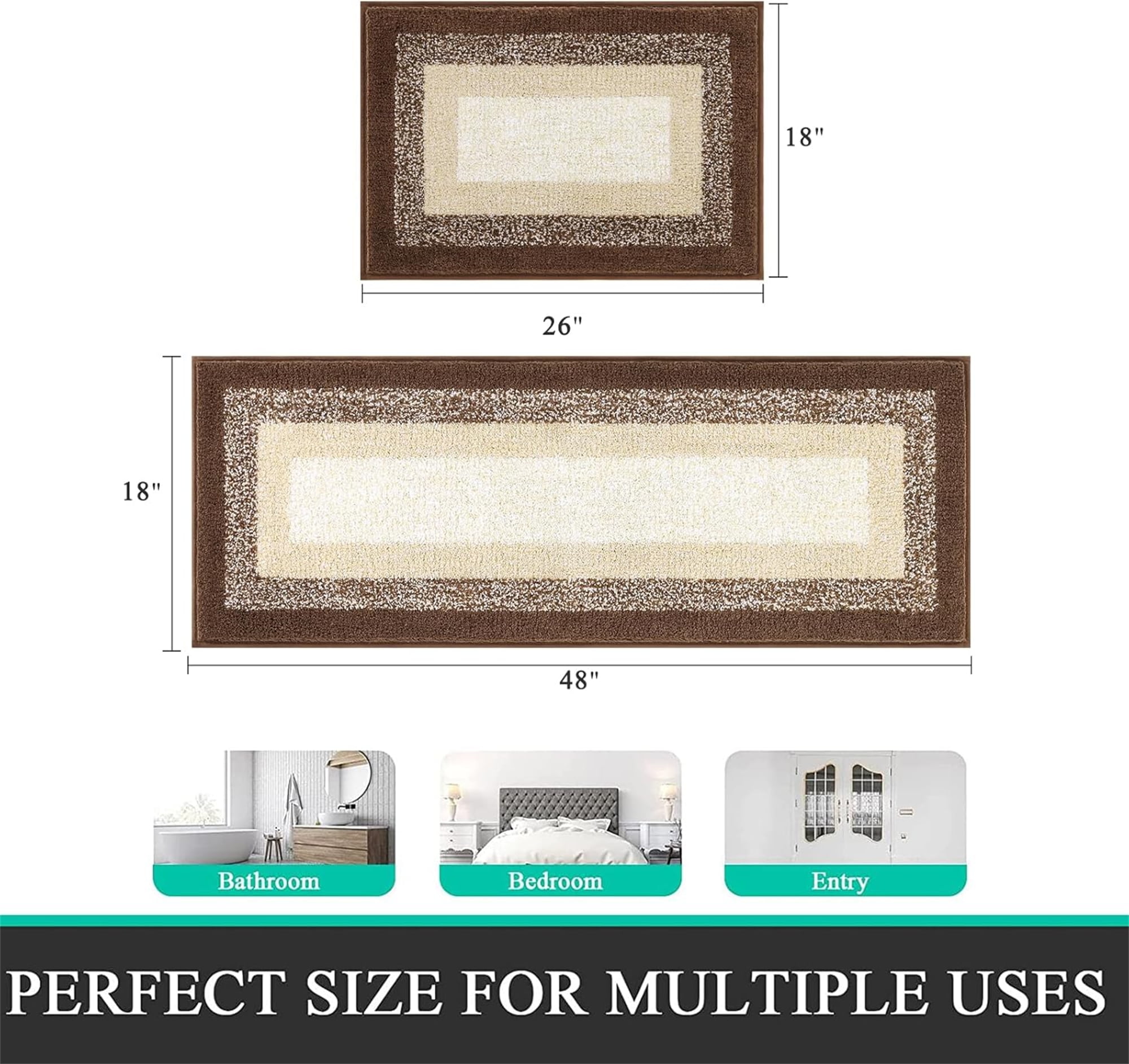Ileading 2 Piece Bath Rug Set Microfiber Washable Non Slip Bathroom Rug and Mat Set