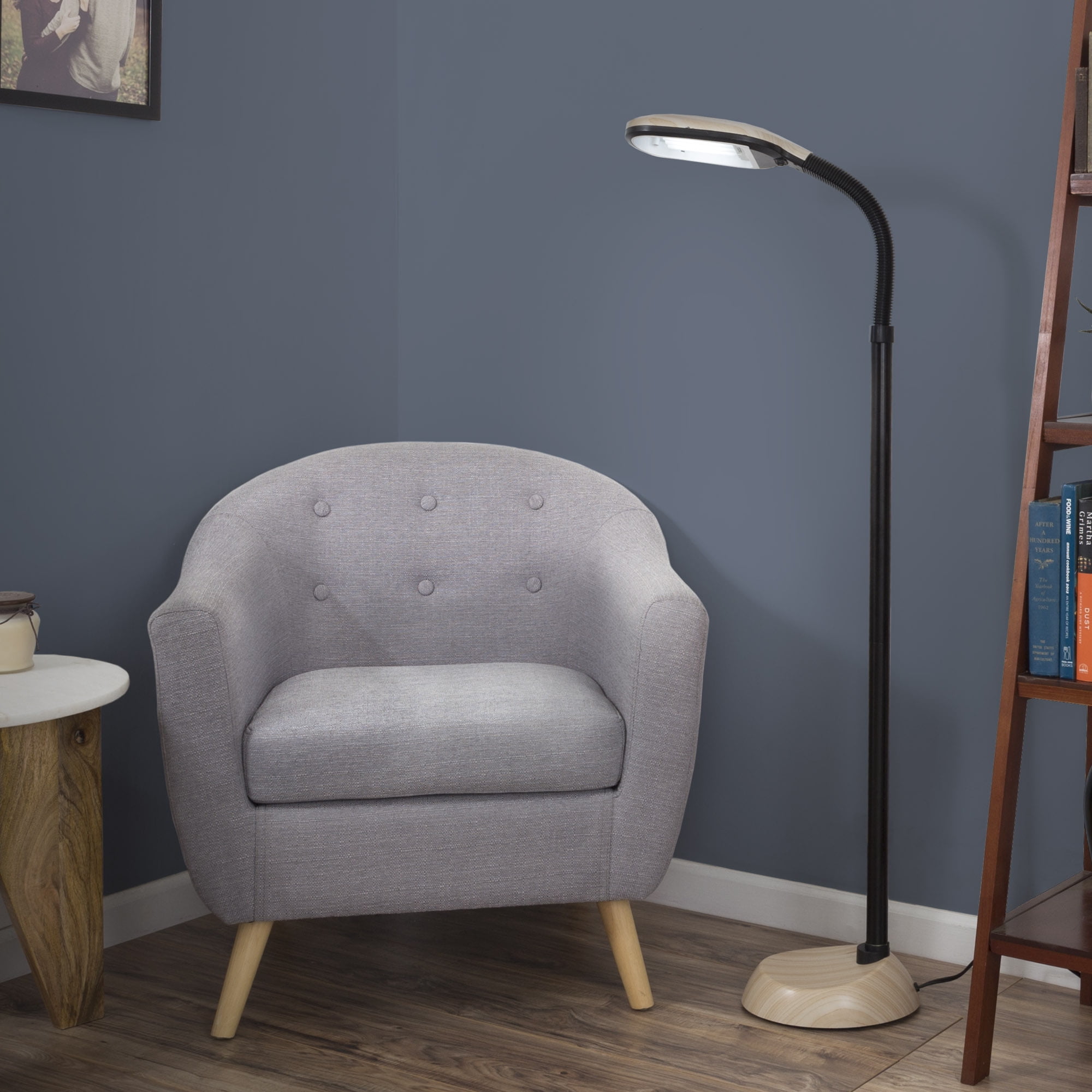 Lavish Home Adjustable Floor Lamp for Bedroom with Bendable Neck - Full Spectrum Natural Sunlight Lamp for Office (Light Woodgrain)