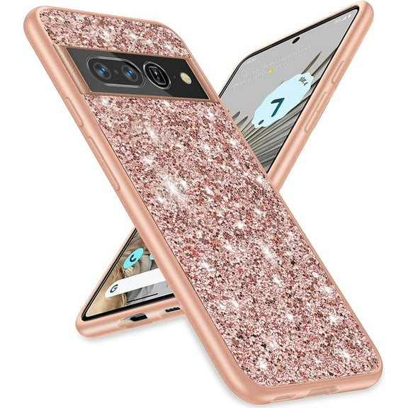 Dteck for Google Pixel 8 Pro Case, Glitter Pixel 8 Pro Slim Case Shockproof Sparkle Bling Protective Cover for Women Girls 6.7",Rosegold