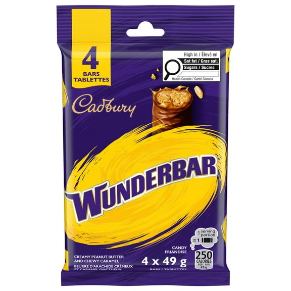 Cadbury Wunderbar Chocolate Bars, Full Size, 4x49g/1.7 oz