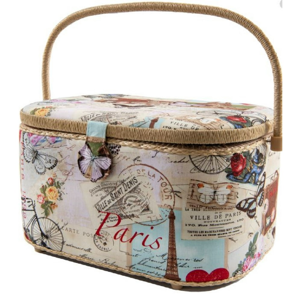 Sewing Basket XLarge Paris Pattern with Compartment Tray Sewing Storage ...