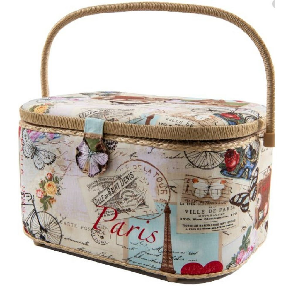 Sewing Basket XLarge Paris Pattern with Compartment Tray Sewing Storage