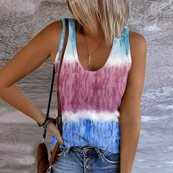 Gubotare WomenâS Tanks Tank Tops for Women Basic Sleeveless Shirts Ribbed Slim Fitted Workout Summer Blouse Sporty top Cami,Blue XL