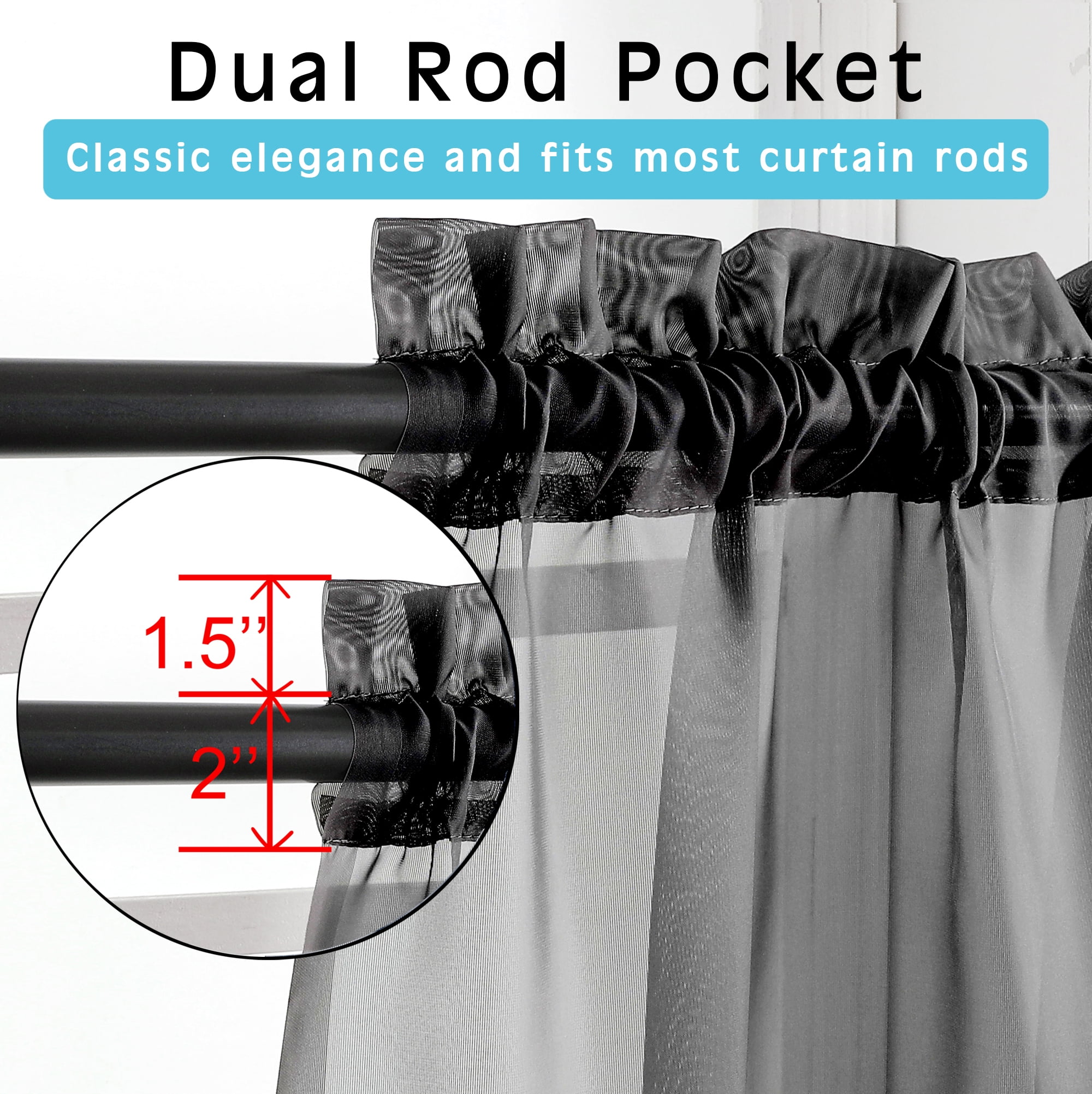 OVZME Sheer Window Curtain Panels 63 inches Length, 2 Pieces, Voile Top Dual Rod Pockets Light Filte(图5) OVZME Sheer Window Curtain Panels 63 inches Length, 2 Pieces, Voile Top Dual Rod Pockets Light Filte(图5)
