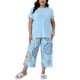 thumbnail image 1 of Conjunto de pijama de dos piezas para mujer de tallas grandes Agnes Orinda, con camisetas de manga corta y pantalones, patrón impreso, 3X azul, 1 of 6