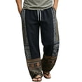 thumbnail image 2 of Tsivenald Linen Pants Men Baggy Harem Vacation Trousers Ethnic Printed Patchwork Breathable Loose Fit Mens Bohemian Beach Bottoms, 2 of 5