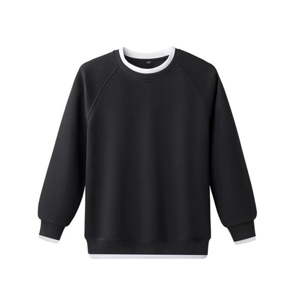 LEKWK Boys Crew Neck Sweatshirt Faux Two Piece Contrast Trim Long Sleeve Pullover Soft Warm Casual School Uniform Tops