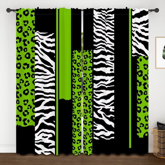 Lfeey Leopard Print Curtains for Kitchen Bedroom, Room Darkening Light Blocking, Green, 42x63 inch, 2 Panels