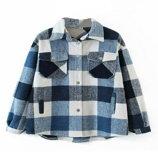 MesaSe Womens Plaid Button Down Blouses Coat Thicken Jackets Cardigans Oversize Shirts S