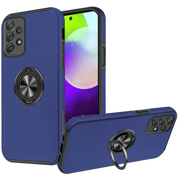 for Samsung Galaxy A52 5G Hybrid 360 Degree Rotatable Metal Invisible Ring Stand Holder Fit Magnetic Car Mount Shockproof Slim Cover ,Xpm Phone Case [Blue]