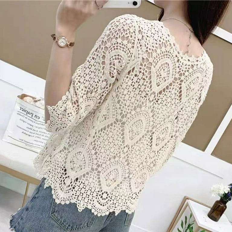 Women's Elegant Crochet Lace Shrug, 3/4 Sleeve Open Front Women's Elegant Crochet Lace Shrug, 3/4 Sleeve Open Front