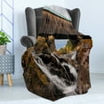 thumbnail image 4 of Landscape Soft Flannel Fleece Blanket, Old Rustic Oak Covered Bridge over Cascading Waterfalls Rock Fall Season American City, Cozy Plush for Indoor and Outdoor Use, 70" x 90", Brown, by Ambesonne, 4 of 5