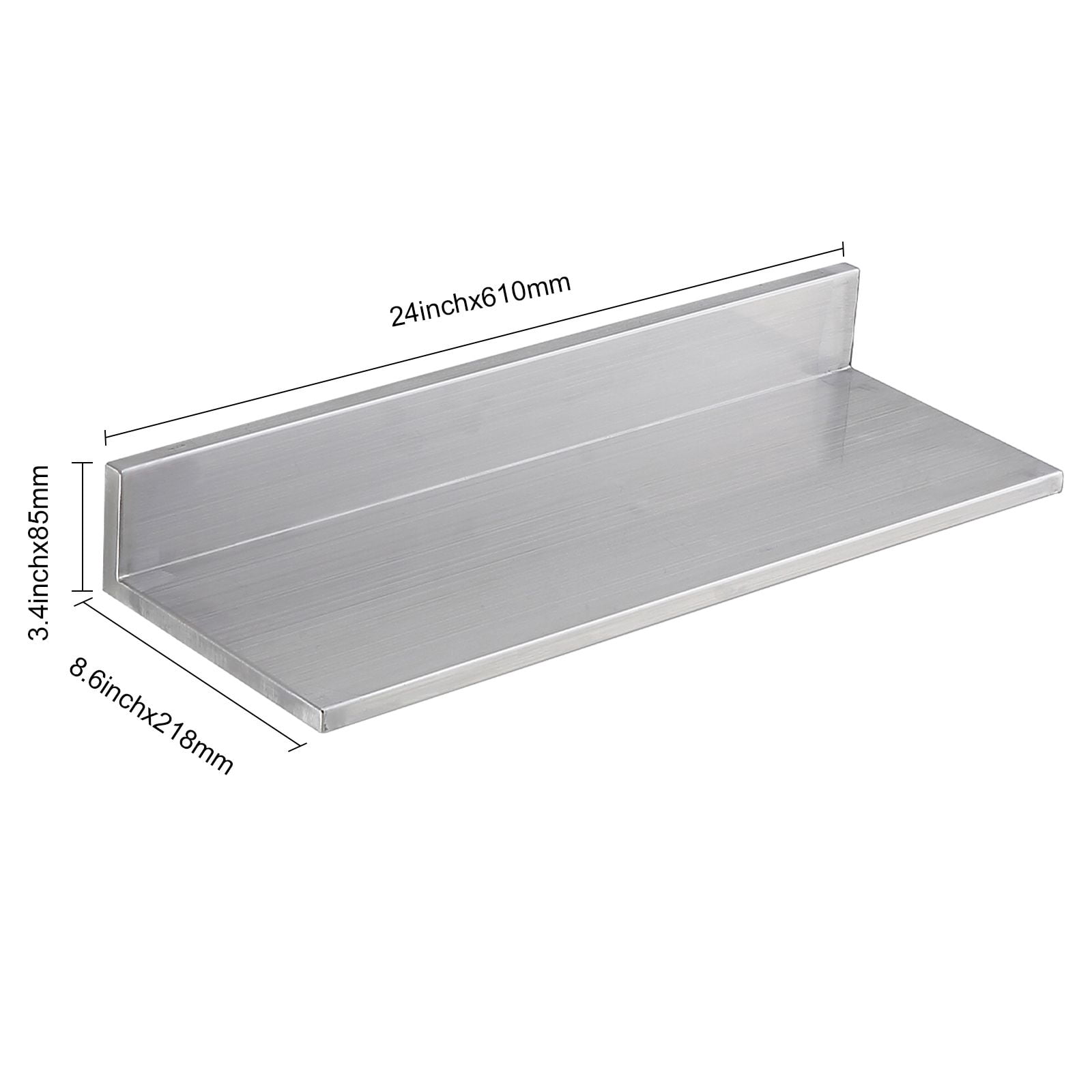 Stainless Steel Shelf 8.6x24 Inch Wall Mounted, 44 lbs Commercial Floating Shelving with Backsplash for Kitchen Restaurant