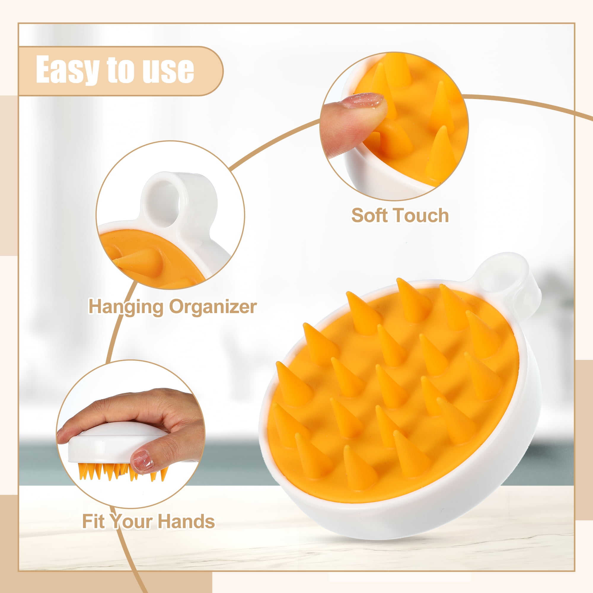 Unique Bargains Scalp Massager Hair Care Scalp Massager Shampoo Brush 3.74"x3.15"x1.77" Massager Tools Orange