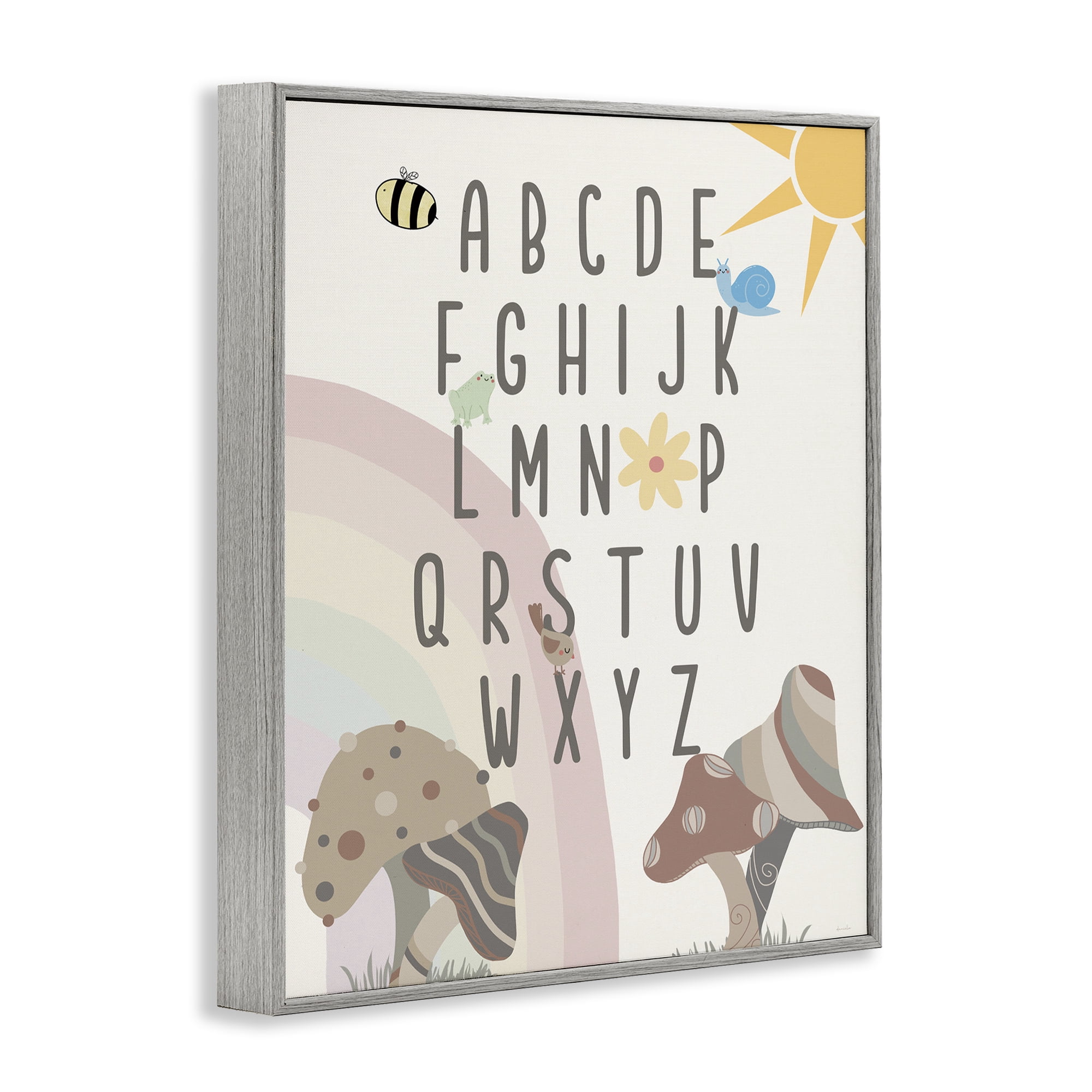 Stupell Industries Neutral Mushrooms Alphabet Botanical & Floral Painting Gray Framed Art Print Wall Art, 24 x 30