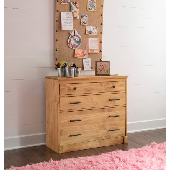 Linon Vikki 3-Drawer Bookcase Chest, Rustic Honey