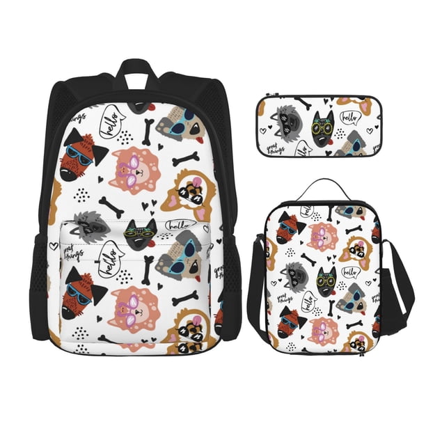 Balery Hip Hop Dog Mochila Escolar 3 en 1 para Niños - Mochila Resistente con Lonchera Térmica y Estuche - Mochila Escolar para Niños y Niñas