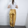 thumbnail image 6 of up to 60% off Gifts Usmixi Womens Leather Pants Night Party Club Fashion Sparkly Street Long Pants Trendy Elastic Waist Loose Straight Trousers with Pocket Gold l, 6 of 7