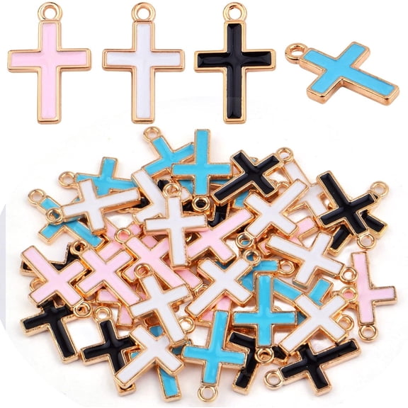 40pcs Enamel Cross Crucifix Charms Alloy Jesus Blessing Cross Dangle Pendants Craft Supplies for DIY Necklace Bracelet Jewelry Making Decoration, 4 Colors