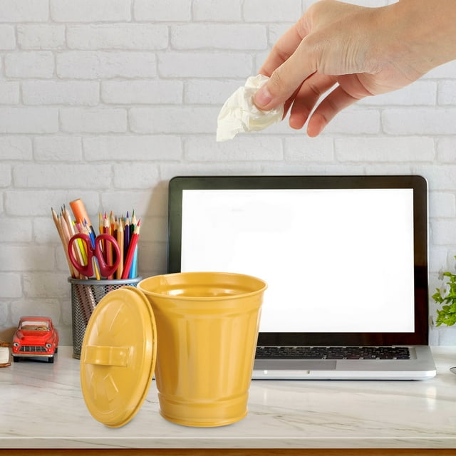 CRILSTYLEO 2Ud De Basura De Acero Galvanizado Para Uso En Escritorio Amarillo