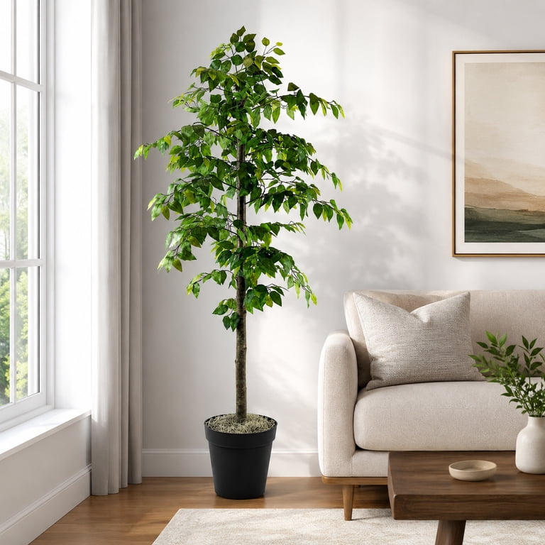LCG Florals 6-Foot Artificial Ficus Tree with Black Pot photo 7