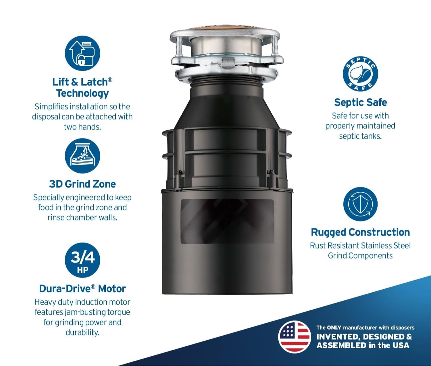 Badger 5XP Garbage Disposal, Standard Series 3/4 HP Continuous Feed Food Waste Disposer, Black / Stainless