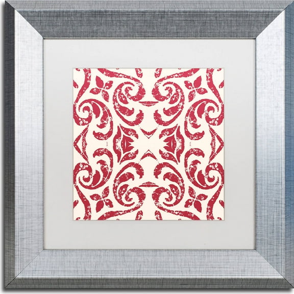 Trademark Fine Art "Damask Red" Canvas Art by Color Bakery, White Matte, Silver Frame