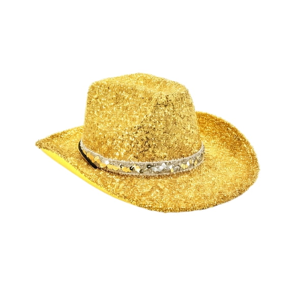 choiix Womens Western Sequin Trim Cowboy Hat Wide Brim Sparkly Costume Cowboy Hat Party Dress‑up Hat Prop for Cosplay Stage Performance Holiday Gathering