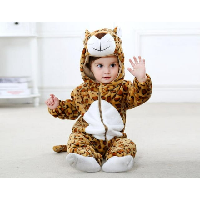 Combinaison à Capuchon en Flanelle pour Bébé Unisexe, Costume d'Animal, Hiver Automne, Cosplay, Léopard, 100 cm