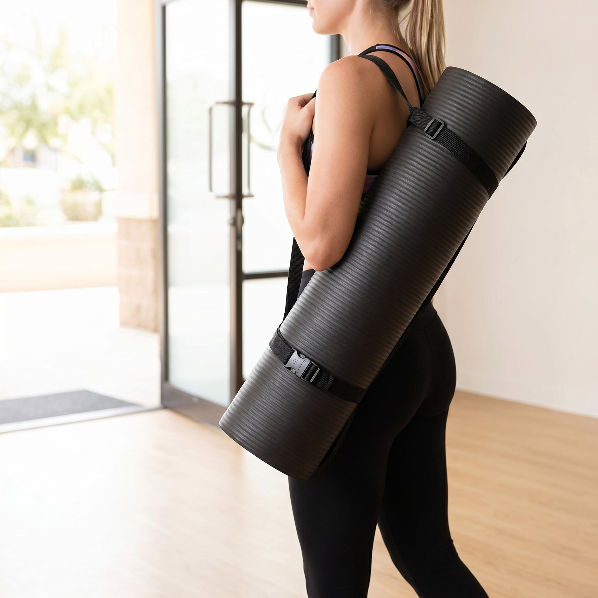 ZHANGJIA 71x24 Inches Extra Thick Yoga Mat 1-Inch High-Density Foam – Roll-Up Exercise Pad with Double-Sided Non-Slip Surface and Carrying Strap for Pilates and Home Workouts Black