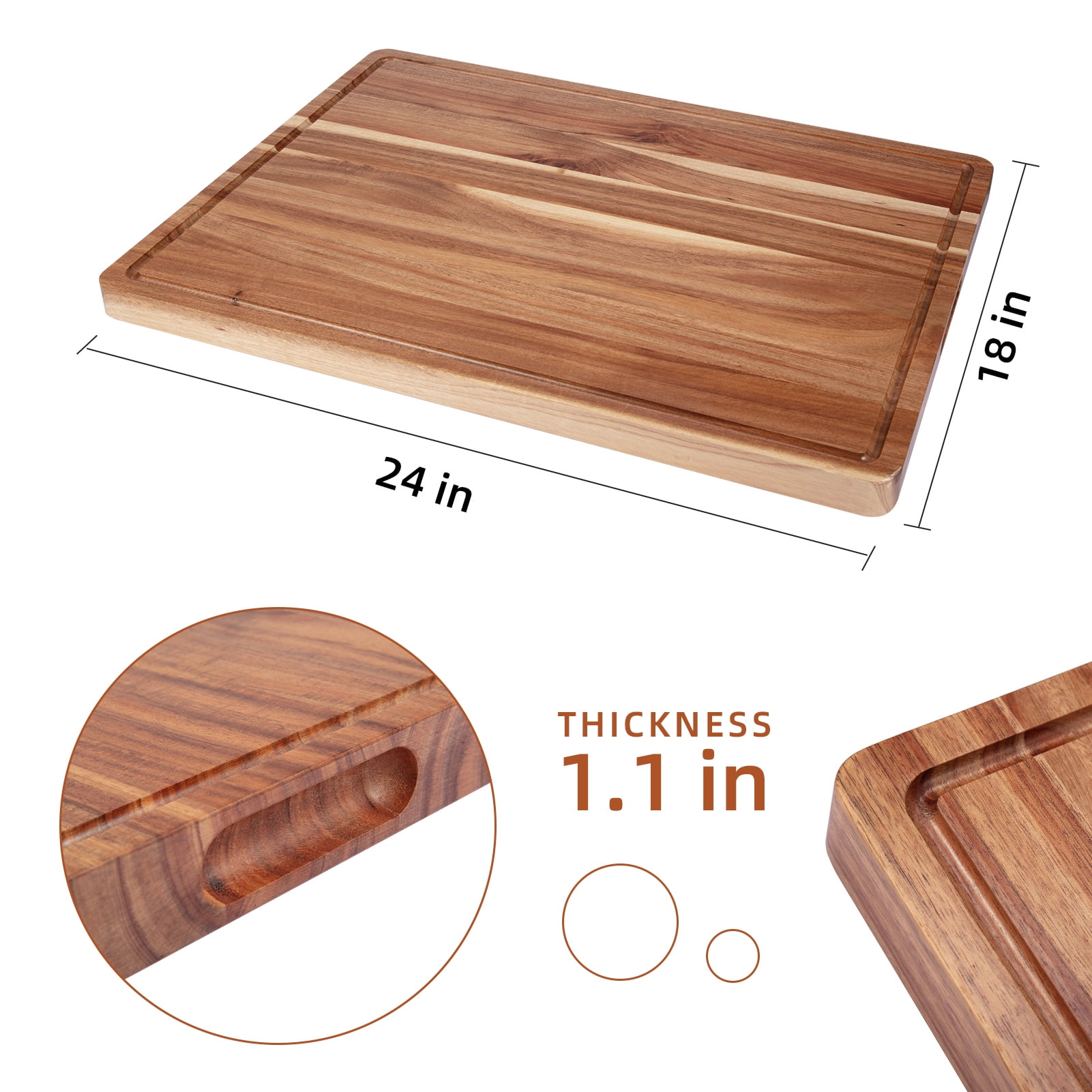 Towallmark Extra Large Wood Cutting Board for Kitchen 24 x 18 inch Reversible Thick Acacia Wooden Butcher Block with Juice Groove, over Stove Cutting Board
