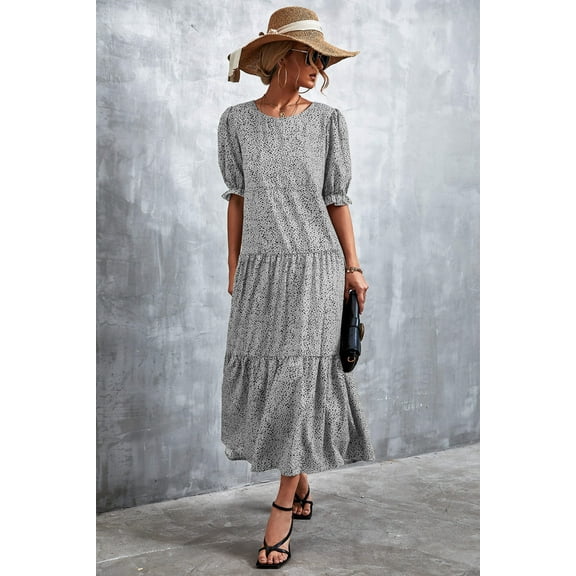 Printed Flounce Sleeve Tiered Dress