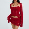 thumbnail image 3 of Tops Cortos + Mini Falda Mujeres Crop Tops + Mini Falda Lentejuelas Crochet 2pcs Knit Mini Falda Set (Rojo L) Kuymtek para Mujer Rojo T M, 3 of 6
